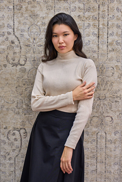 KÜÇÜĞÜM BUTİK Cream Color Long Sleeve High Neck Badi