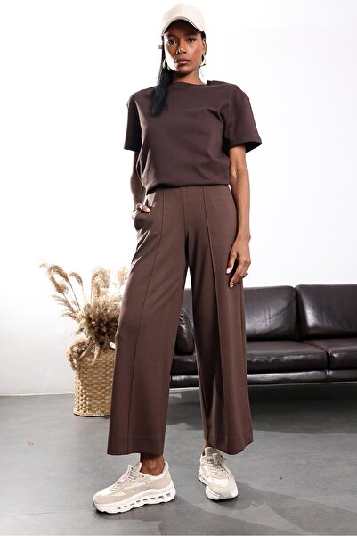 5in1Canpolat Brown Front-Crimped Trousers 25229