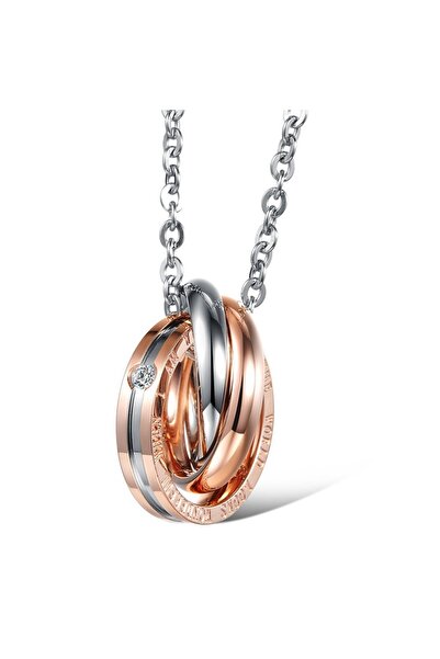 Produse.Top Lantisor dama rose gold cu pandantiv inele COL045