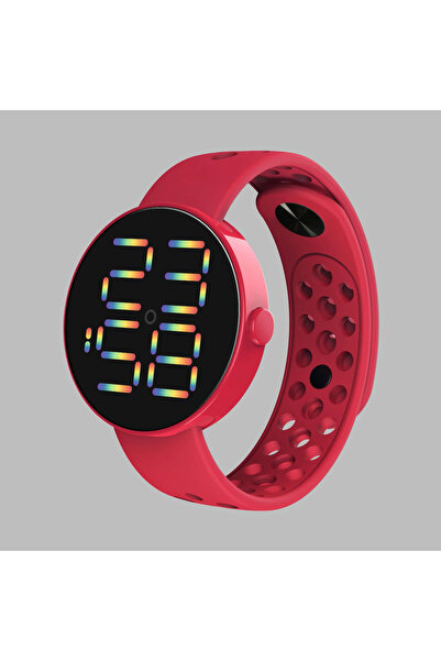 Produse.Top Ceas cu cadran rotund digital si bratara silicon rosie reglabila QUARTZ CDQZ111