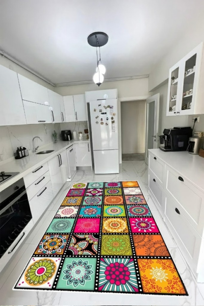 VOPTEKS Renkli Halı Mutfak Halısı Makinede Yıkanabilir Halı Kaymaz Taban Halı