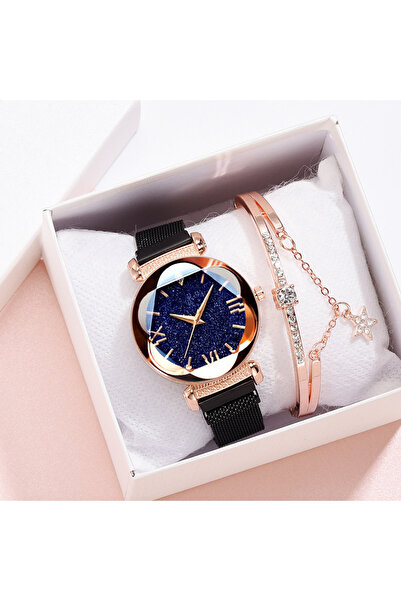 Produse.Top Ceas Dama cu bratara magnetica tip plasa cadran negru+bratara cu ...