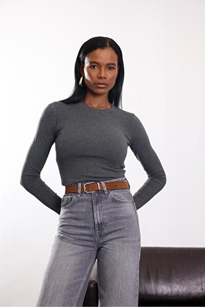 5in1Canpolat Anthracite Soft Touch Bamboo Long Sleeve T-Shirt