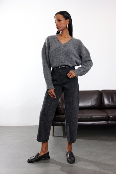 5in1Canpolat Smoked Stone Embroidered Baggy Jean 3010