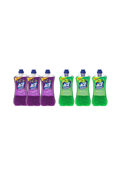 ACE Set Curatenie Ace: 3x Solutie Pardoseli 1L Lavanda + 3x Solutie Pardoseli Fara Clor 1L Lime Menta