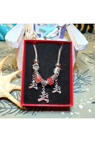 Produse.Top Bratara dama cu charmuri cosas si margele rosii de shamballa + cutie CADOU BRD012