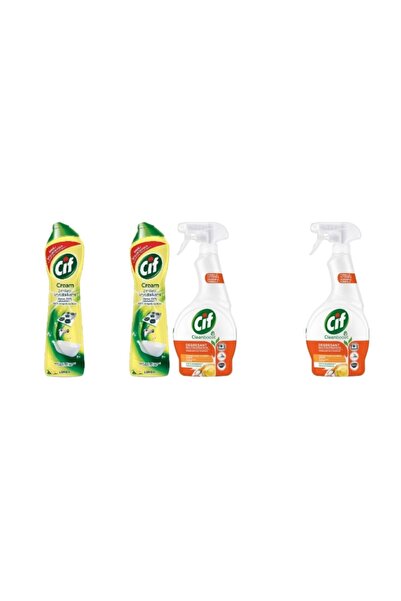 Cif Set of 4 Cif, 2 x Cream Solution Univ 500ml Lemon, 2 x Spray Degreaser Solution 500ml Vinegar Bicarbonate