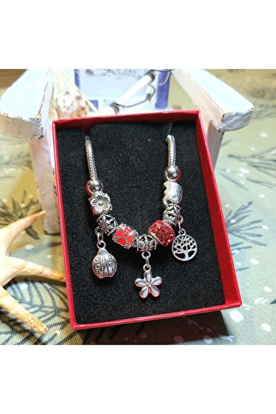 Produse.Top Bratara dama cu charmuri buburuza si margele rosii de shamballa + cutie CADOU BRD012