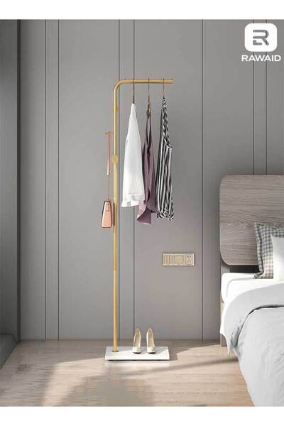 RAWAID رف ملابس معدني ذهبي اللون مع قضيب و3 خطافات، قاعدة رخامية، على شكل حرف...