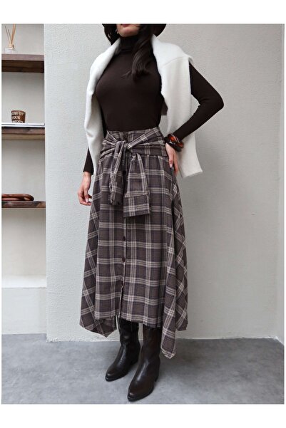 ESRAHELVACI Plaid Skirt with Tie Detail
