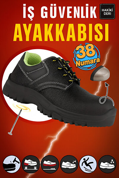 Badem10 İş Ayakkabısı Hakiki Deri Çelik Demir Burunlu 38 Numara Bağcıklı Çeli...