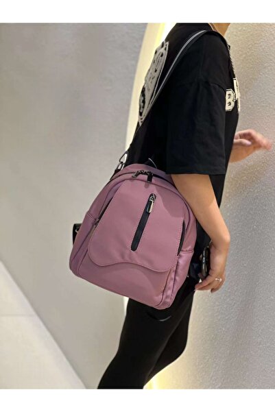 Produse.Top Rucsac - Geanta dama fashion mov-lila din material textil impermeabil si buzunar exterior cu fermoar