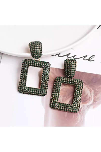 Produse.Top Cercei eleganti patrati mari cu strasuri verzi CW05