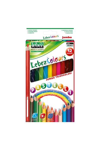 Lebez Set 12 creioane colorate jumbo, triunghiulare, copii varsta 3 ani+,6 an...