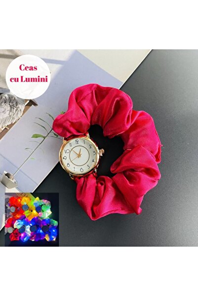 Produse.Top Ceas Dama Elegant cu led si funda roz aprins fluorescenta cu becuri intermitente CDGV025