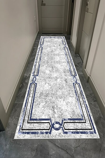 VOPTEKS Lacivert Halı Yolluk Makinede Yıkanabilir Halı Kaymaz Taban Halı