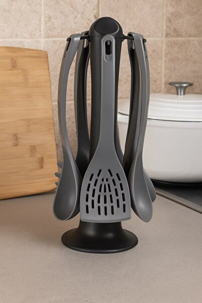 Brillant طقم تقديم الطعام البارد مكون من 6 قطع - طقم ملاعق تقديم وملعقة تقليب مع حامل ثابت