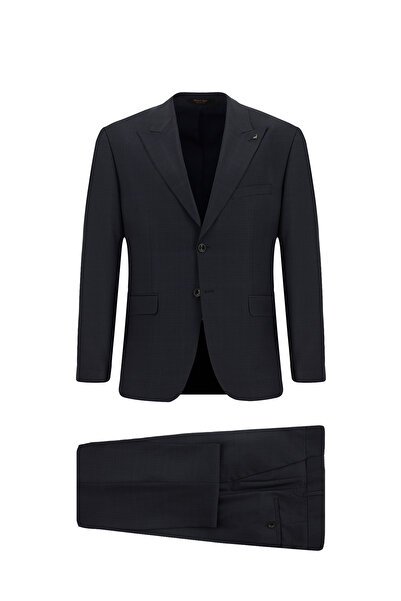 Abdullah Kiğılı قصة مريحة بدلة كلاسيكية من الصوف المريح ذات تصميم منقوش بخصر مطاطي من إبيسي