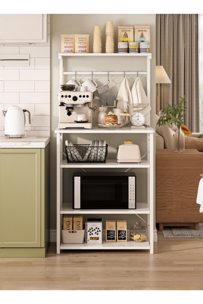Bojasmiial رف متعدد الاستخدامات للخزائن والمطابخ، مزود بـ 4 أرفف تخزين و5 خطافات