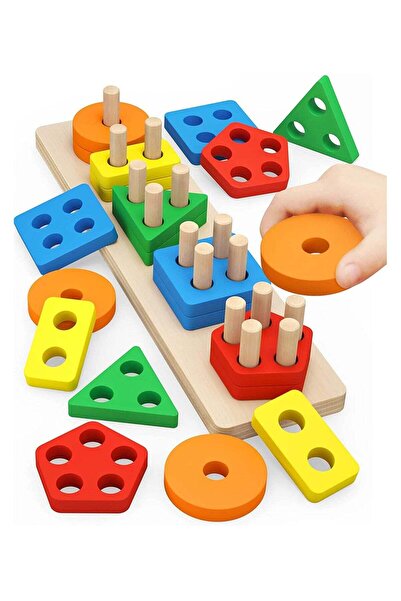 PEBIRA لعبة مونتيسوري الخشبية للفرز والتكديس للأطفال الصغار والأطفال