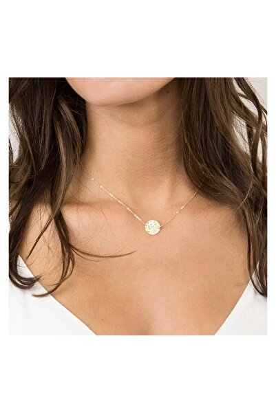 Produse.Top Colier auriu placat cu aur galben de 14 k cu pandativ rotund 13mm COL113