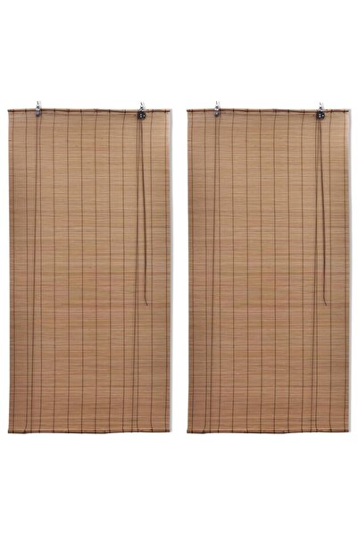 vidaxl ستائر رول من الخيزران، قطعتان، 150 × 220 سم، بني