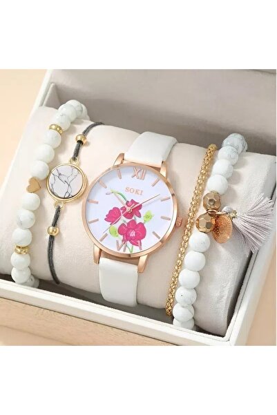 Produse.Top Ceas Dama Luxury auriu cu orhidee si bratara alba CDQZ124