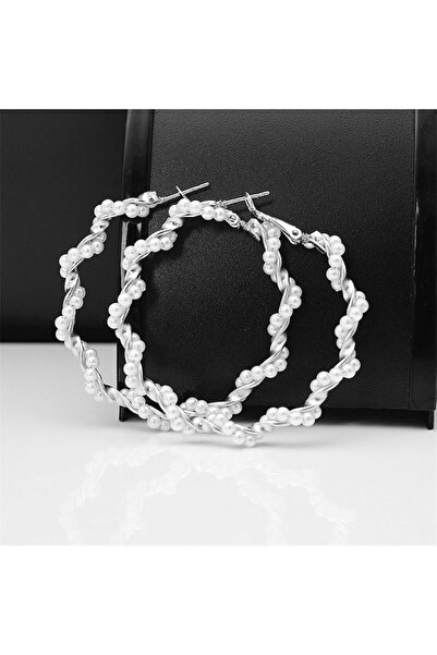 Produse.Top Cercei eleganti rotunzi mari argintii cu perle CW23