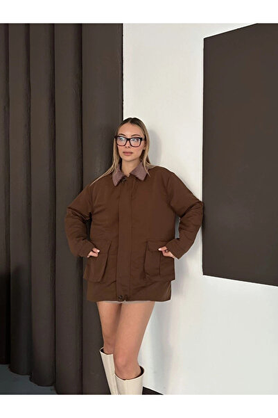 Butik سترة أرتوس مبطنة بتفاصيل ياقة، لون بني، موديل st2651019