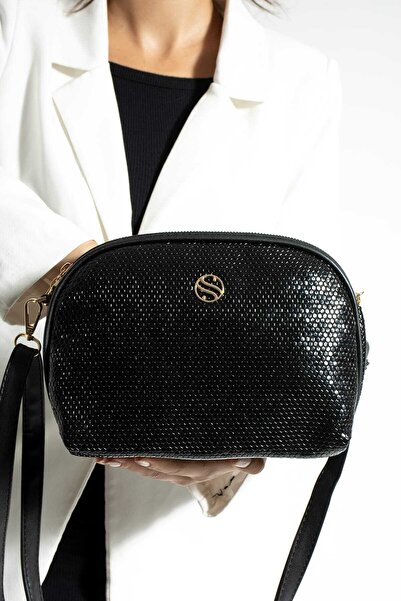 Sanmorris Kadın Çapraz Askılı 3 Gözlü Çift Metal Fermuarlı Gold Aksesuar Omuz...