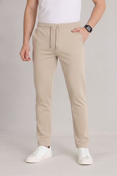 Bürke Men's Beige Elastic Waist Lace-Up Double Leg Jogger Pants