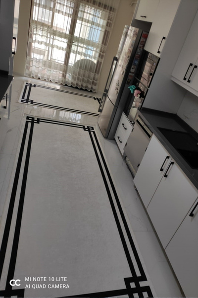 VOPTEKS Beyaz Siyah Halı Mutfak Halısı Makinede Yıkanabilir Halı Kaymaz Taban...