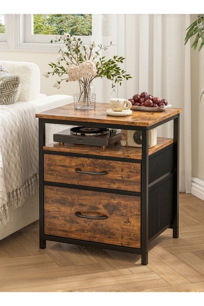 Bojasmiial طاولة جانبية بسيطة بدرجين، طاولة جانبية بأدراج قماشية، 45 × 38 × 54.5 سم