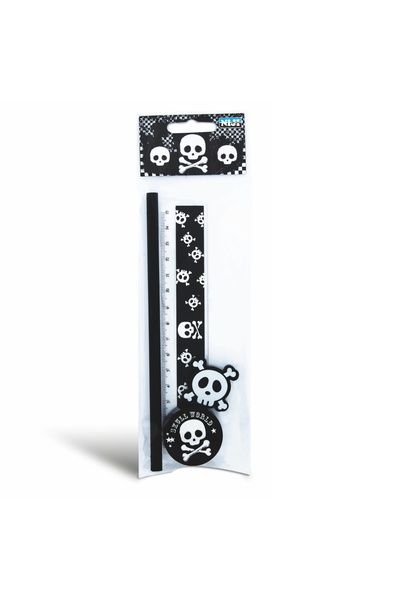 Lebez Skull school set (1 eraser, 1 sharpener, 1 15 cm ruler, 1 pencil), chil...