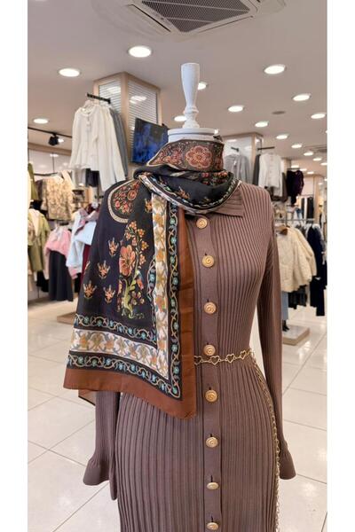 KUQOS Ottoman Ethnic Patterned Shawl Black Brown