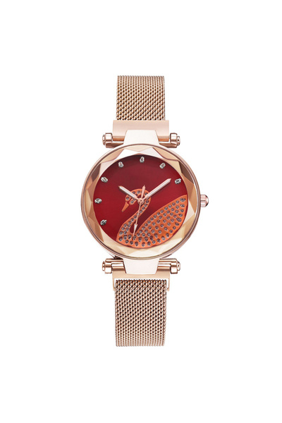 Produse.Top Ceas Dama Elegant Auriu cu bratara magnetica si cadran cu cristale Red Swan QUARTZ CDQZ008