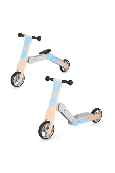 AIYAPLAY Trotinetă/bicicletă de echilibru 2 în 1, lemn, albastru, 89x39x60 cm...