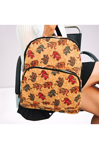 Produse.Top Rucsac Dama din pluta cu imprimeu elefanti colorati ACRD299