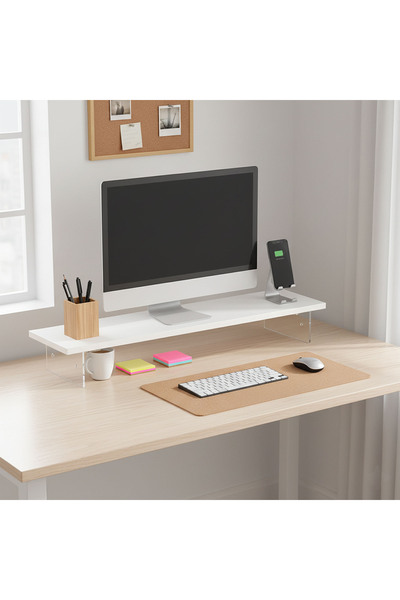 CHOIWIN حامل شاشة مكتبي مريح مقاس 31.5 بوصة - حامل بنقشة خشبية مع دعامة أكريل...