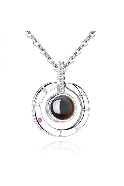 Produse.Top Colier dama argintiu cu cerc si proiectie I love You in 100 de limbi COL037