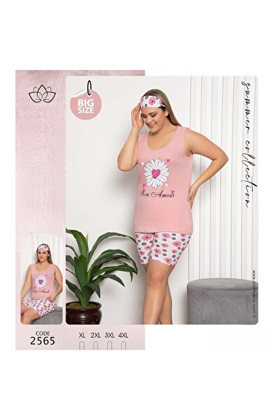 Produse.Top Pijama Dama batal roz deschis maiou cu imprimeu floare si pantaloni scurti PJD093