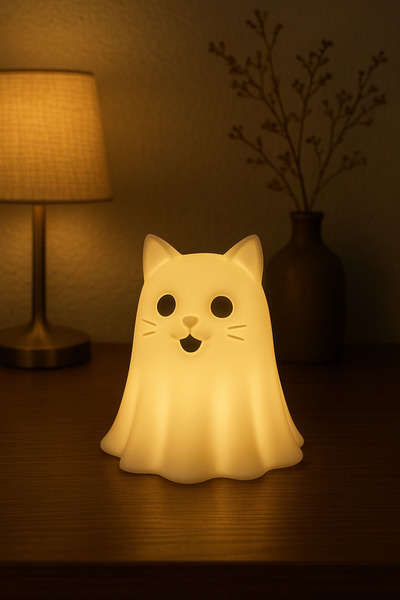 YSR HOME Sevimli Hayalet kedi Gece Lambası – LED Işıklı Dekoratif Masa Lambas...