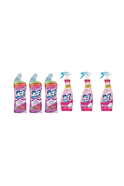 ACE Set Curatenie Ace: 3x WC Gel Hypo 700ml Bleach + 3x Spray Degresant Bucatarie Clor 650ml Trandafir