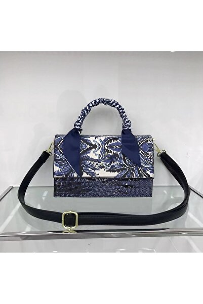 Produse.Top Geanta eleganta albastra de ocazie cu bareta tip esarfa si imprim...