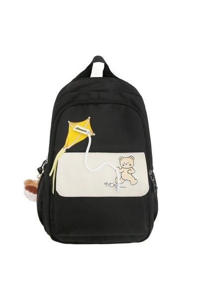 Produse.Top Ghiozdan tip Rucsac negru din material textil impermeabil cu buzu...