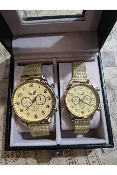 Produse.Top Set 2 Ceasuri Barbat Dama Ulysses auriu cu bratara metalica si ca...