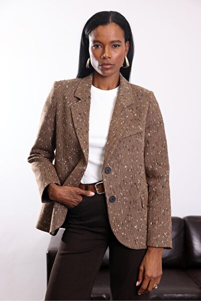 5in1Canpolat Brown Herringbone Blazer Jacket 3018