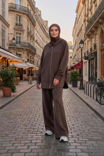 eyyebelle طقم نسائي مكون من قطعتين من قماش المودال مع جيب كنغر بغطاء رأس