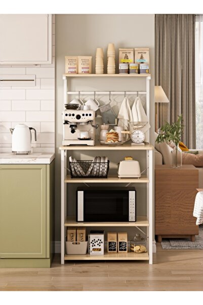 Bojasmiial رف متعدد الاستخدامات للخزائن والمطابخ، مزود بـ 4 أرفف تخزين و5 خطافات