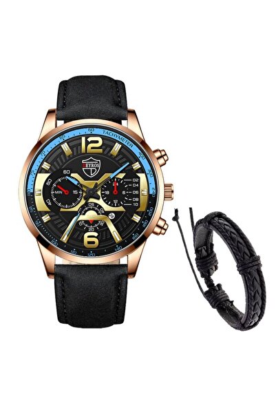 Produse.Top Ceas Barbati Business cu bratara si curea neagra din piele cu cad...